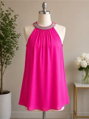 Misia Fuchsia Jeweled Halter Tank Top